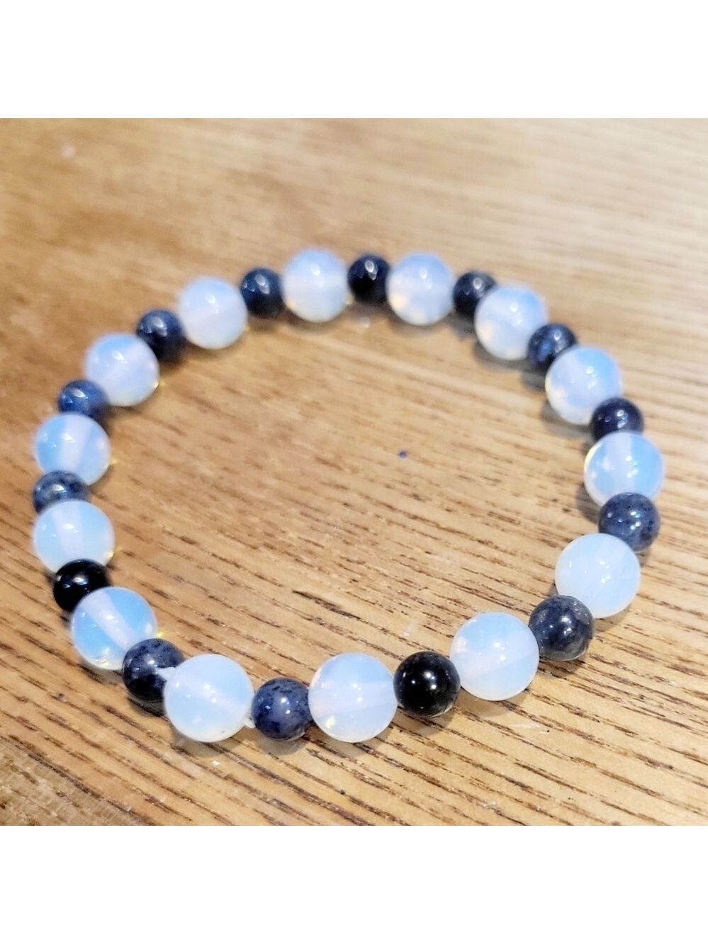 Dumortierite Opalite Gemstone Stretchy Bracelet Blue 7.5 Inch - Picture 4 of 5